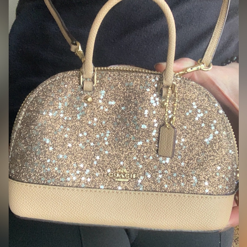 Authentic COACH Leather/glitter stars small zip top satchel/Crossbody - Picture 4 of 16